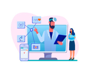 Doctor consultation online. Physician, analysis, prescription flat vector illustration. Medicine and healthcare concept for banner, website design or landing web page